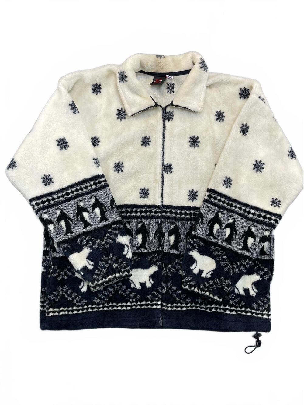 Vintage Mazmania Fleece Jacket Full Zip Polar Bear Penguins Snowflakes USA Made